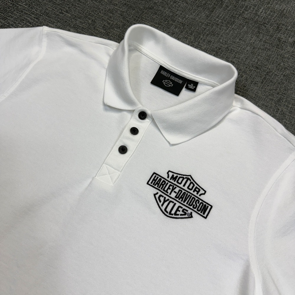 Harley Davidson Polo Shirt Mens XL White Bar Shield Logo Short Sleeve